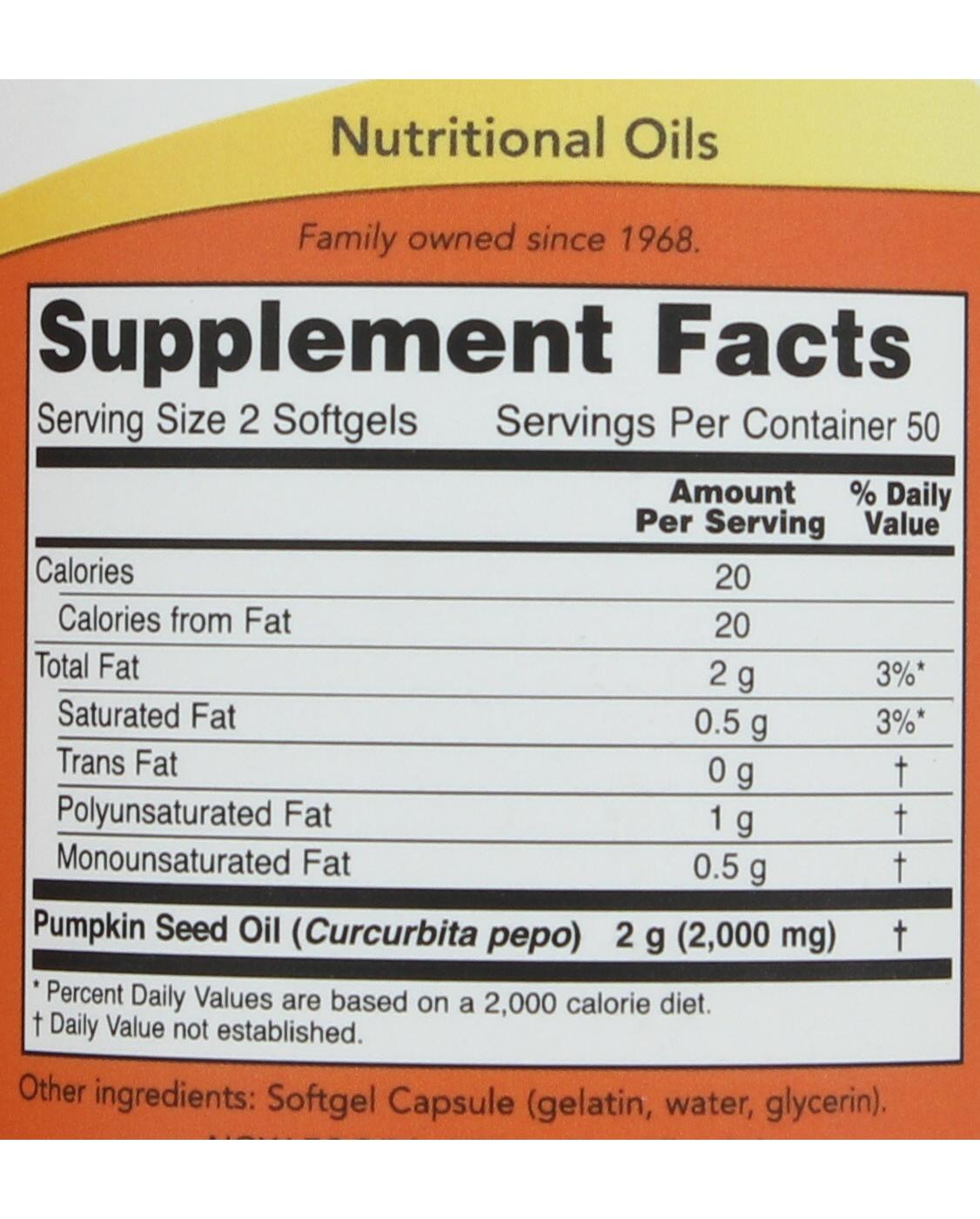 NOW Pumpkin Seed Oil 1000 mg Softgels; image 2 of 2