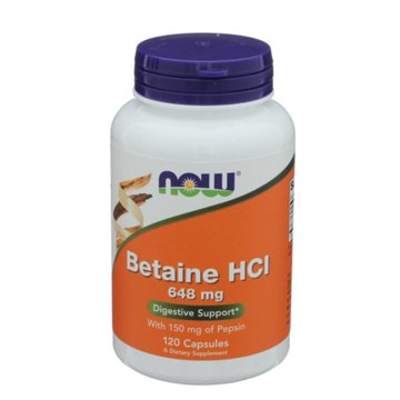 NOW Betaine HCI 648 mg Capsules, 120 ct