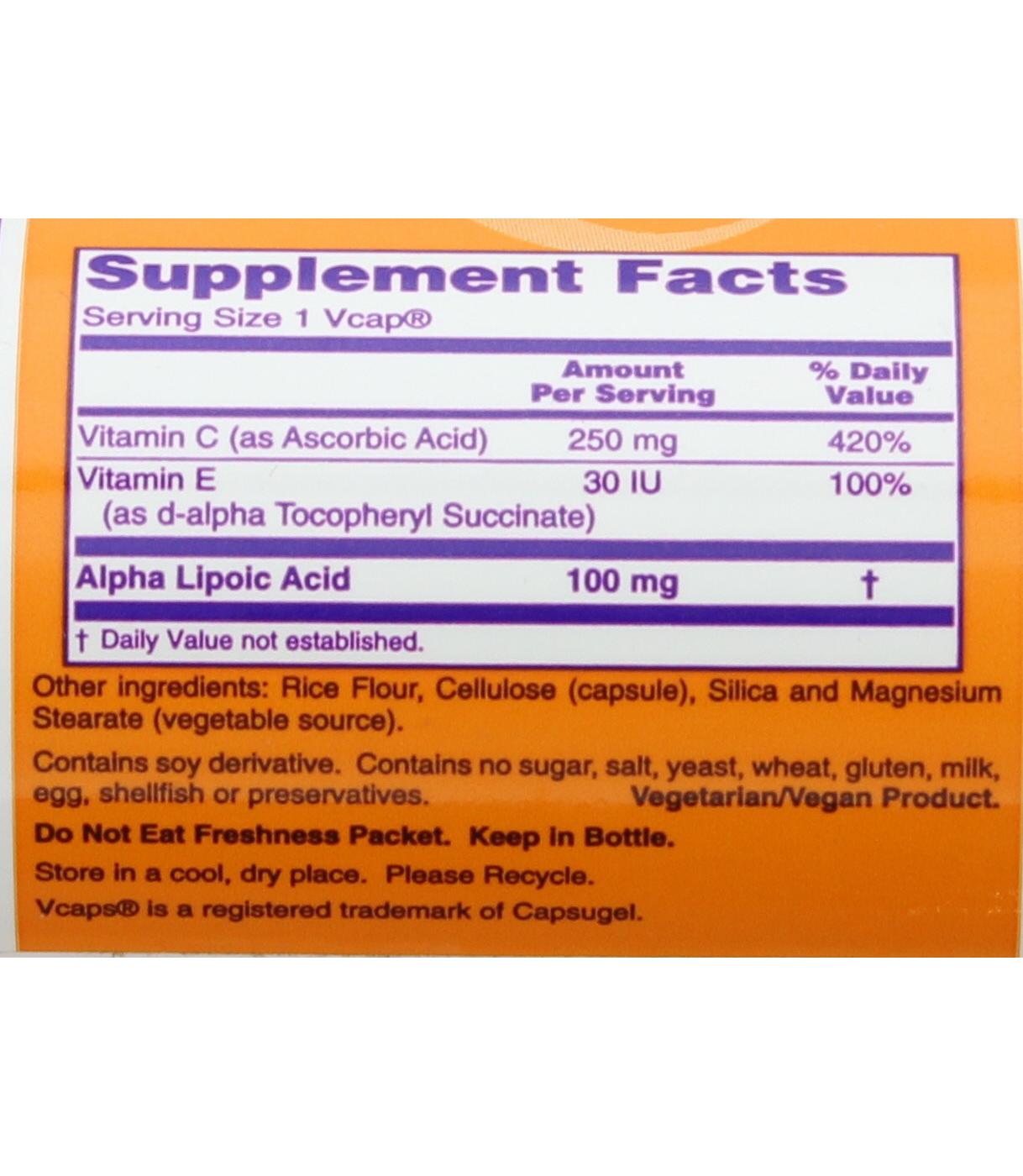 NOW Alpha Lipoic Acid 100 mg Vcaps; image 2 of 2