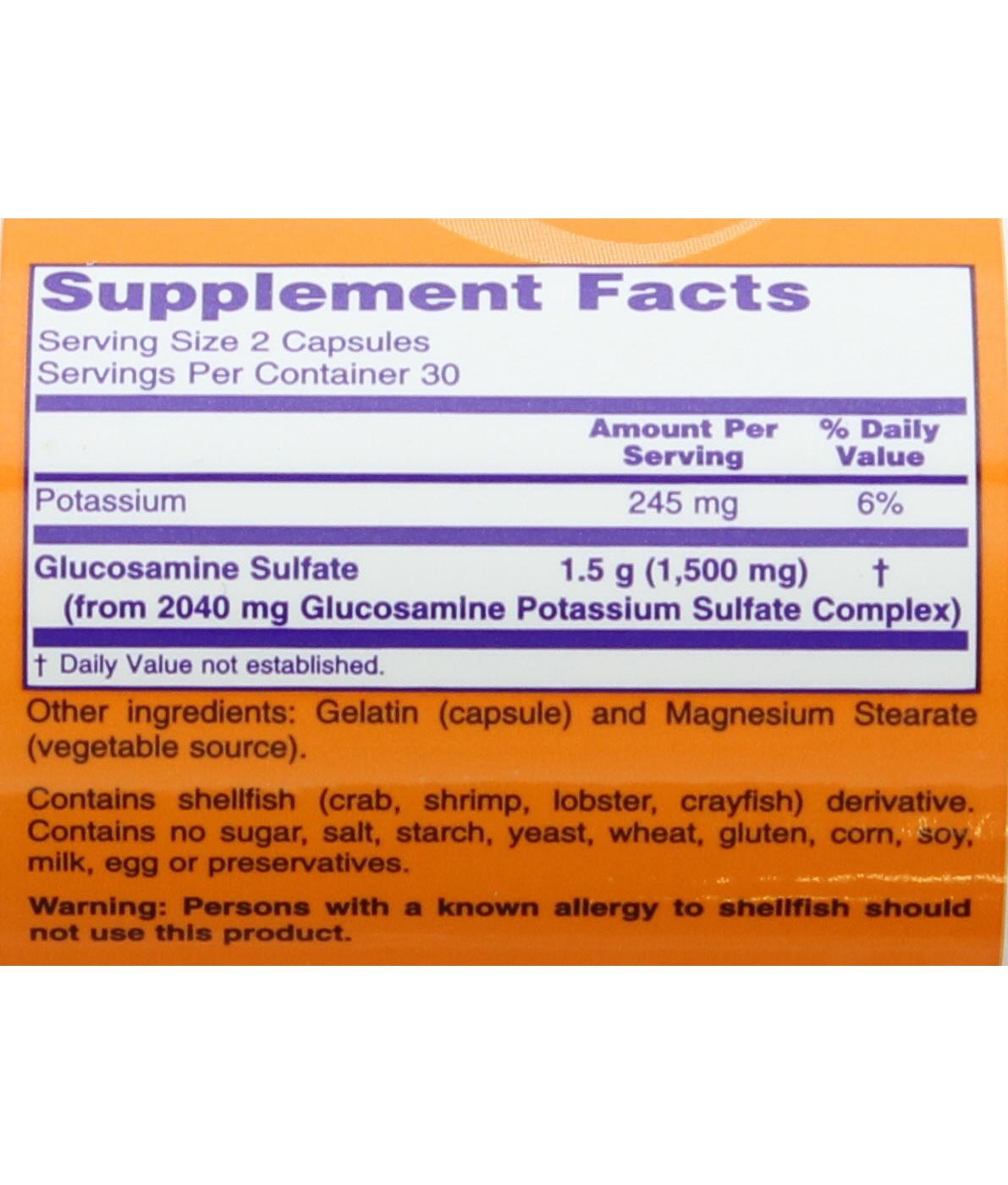 NOW Glucosamine Sulfate 750 mg Capsules; image 2 of 2