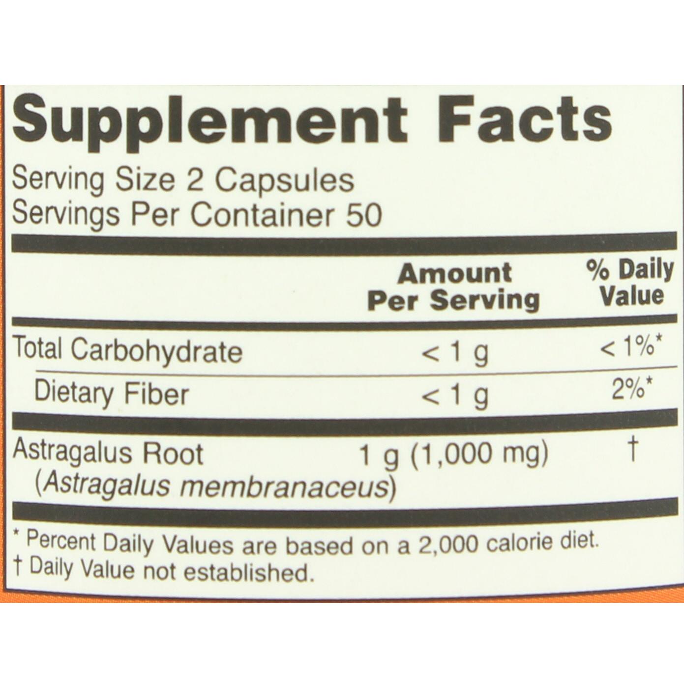 NOW Astragalus 500 mg Capsules; image 2 of 2