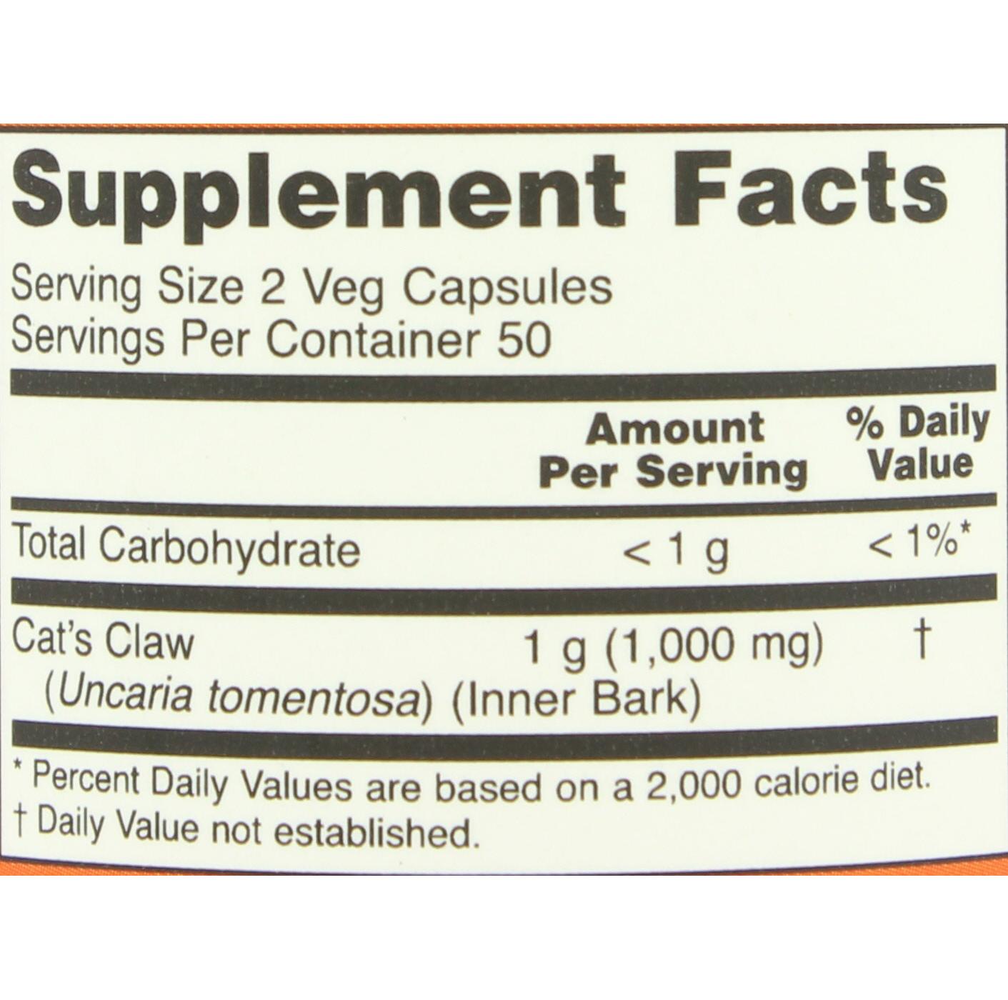 NOW Cat's Claw 500 mg Capsules; image 2 of 2