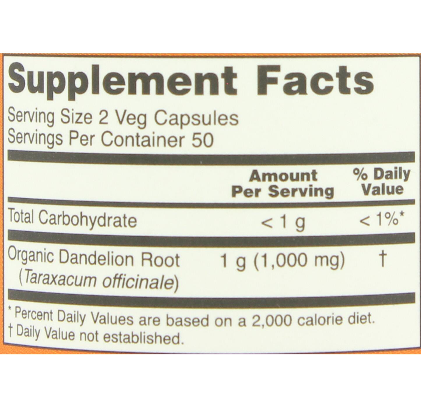 NOW Dandelion Root 500 mg Capsules; image 2 of 2