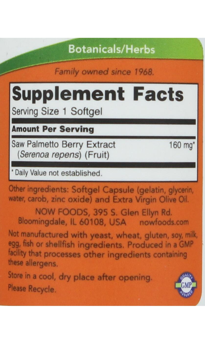 NOW Saw Palmetto Extract 160 mg Softgels; image 2 of 2