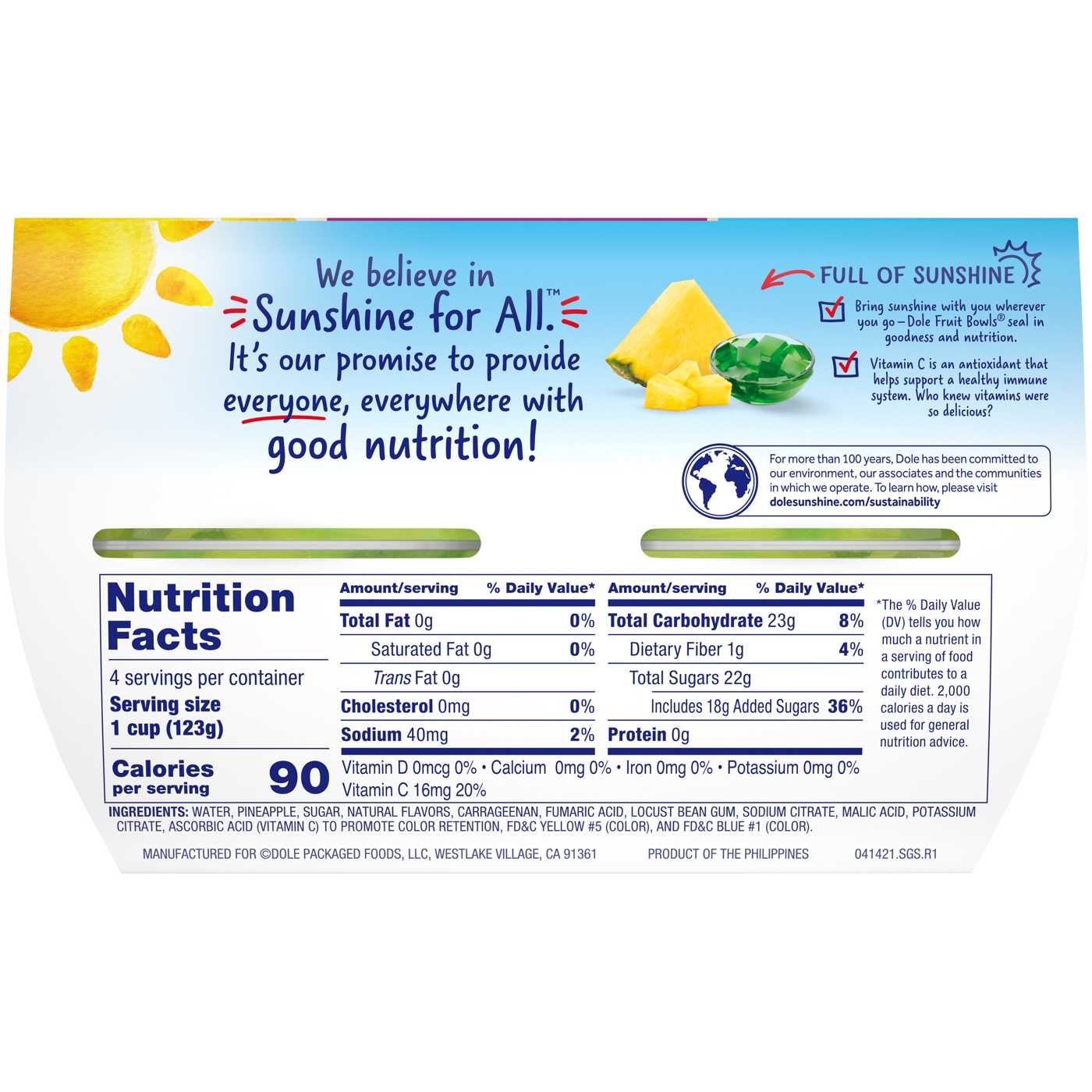 Dole Fruit Bowls -  Pineapple in Lime Flavored Gel; image 2 of 7