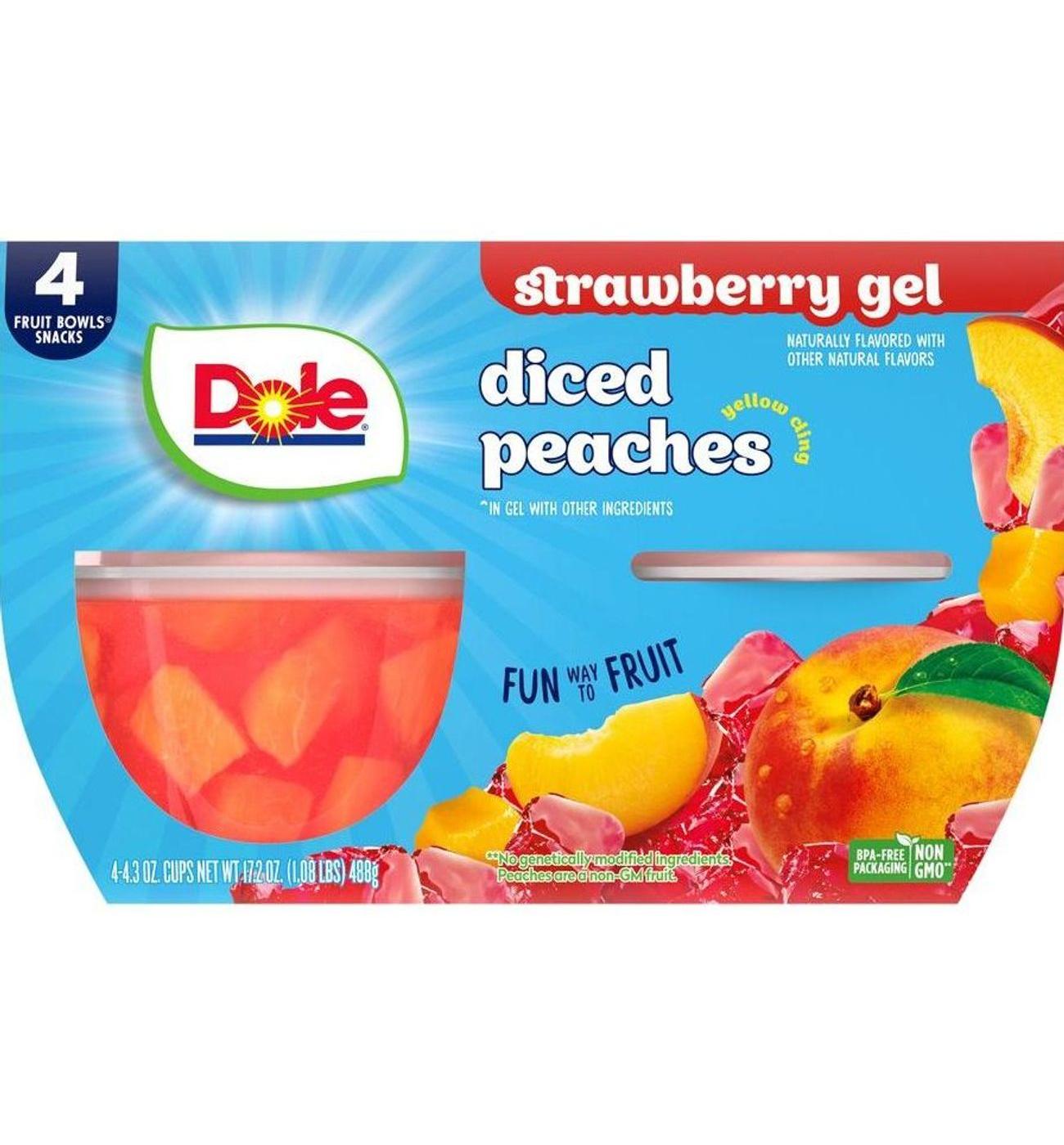 Dole Fruit Bowls - Peaches in Strawberry Flavored Gel; image 1 of 2