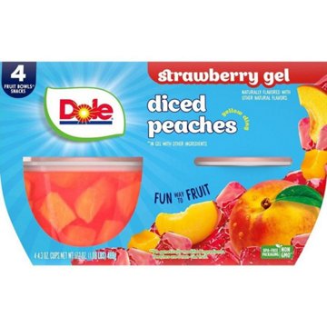 Dole Fruit Bowls - Peaches in Strawberry Flavored Gel, 4 ct