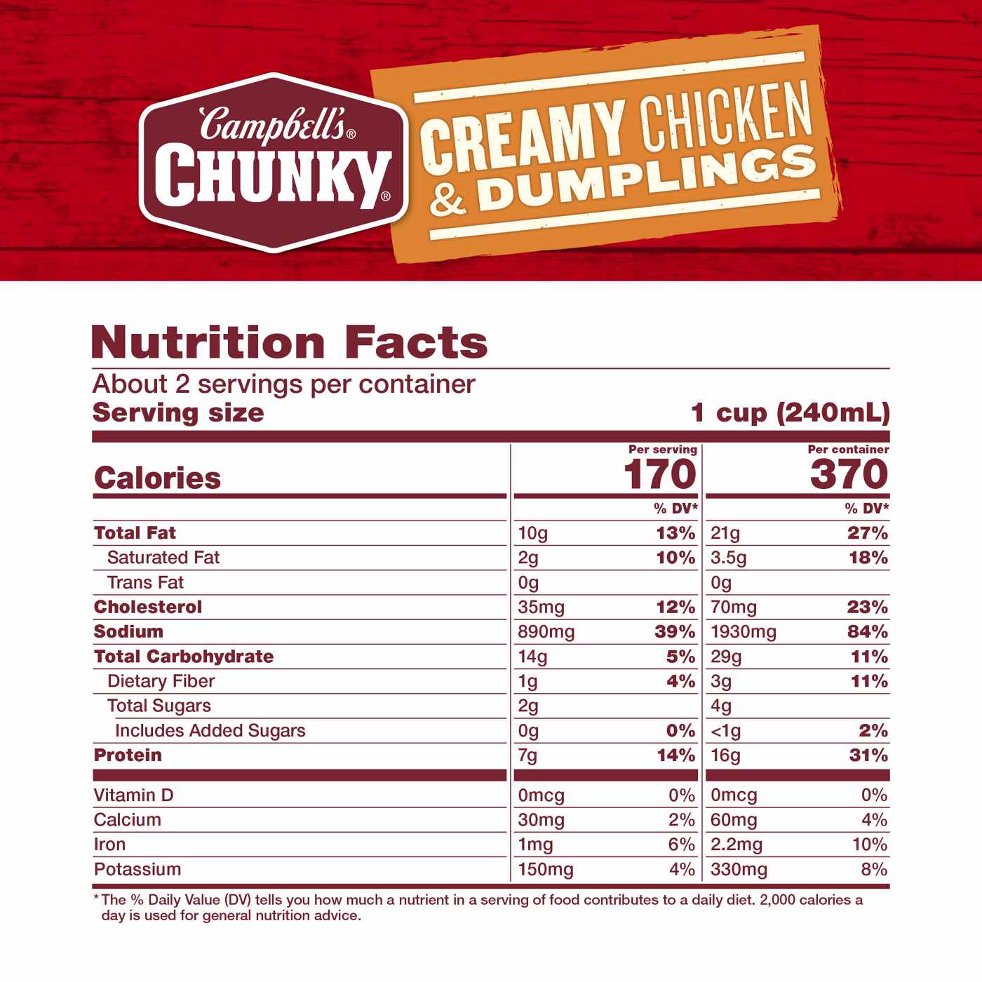 Campbell's Chunky Creamy Chicken & Dumplings Soup; image 6 of 9