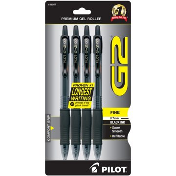 Pilot G2 0.7mm Retractable Gel Pens - Black Ink, 4 pk