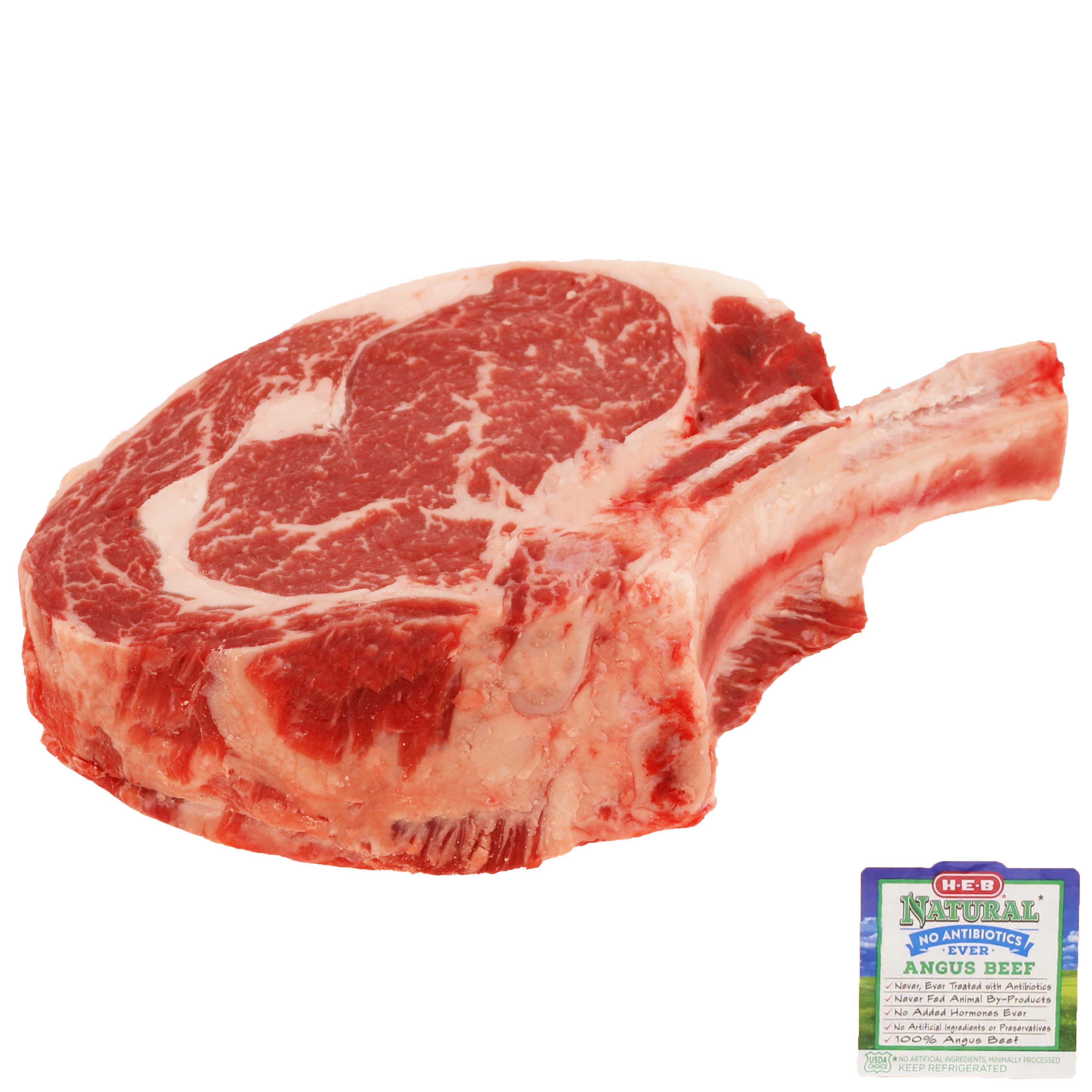 HEB Natural Beef Ribeye Steak Bone In Extra Thick Frenched, USDA