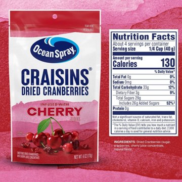 Ocean Spray Craisins Dried Cranberries Infused with Cherry Juice, 6 oz
