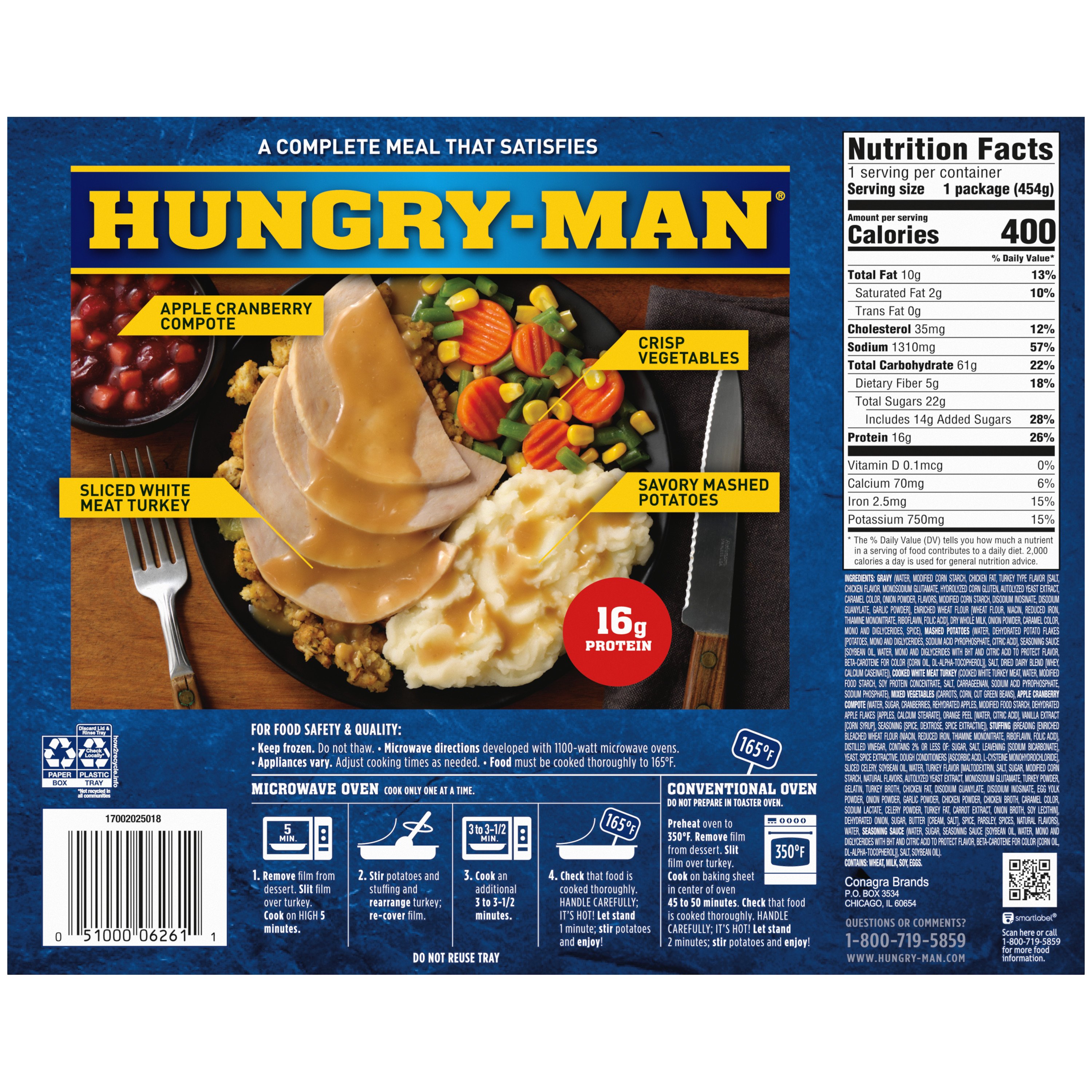 Hungry-Man Roasted Turkey Frozen Meal - Shop Entrees & Sides At H-E-B