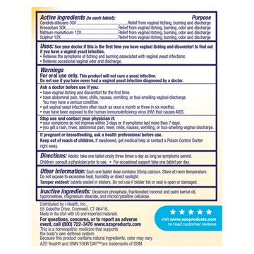 Azo Yeast Plus Yeast Infection Relief Tablets, 60 ct