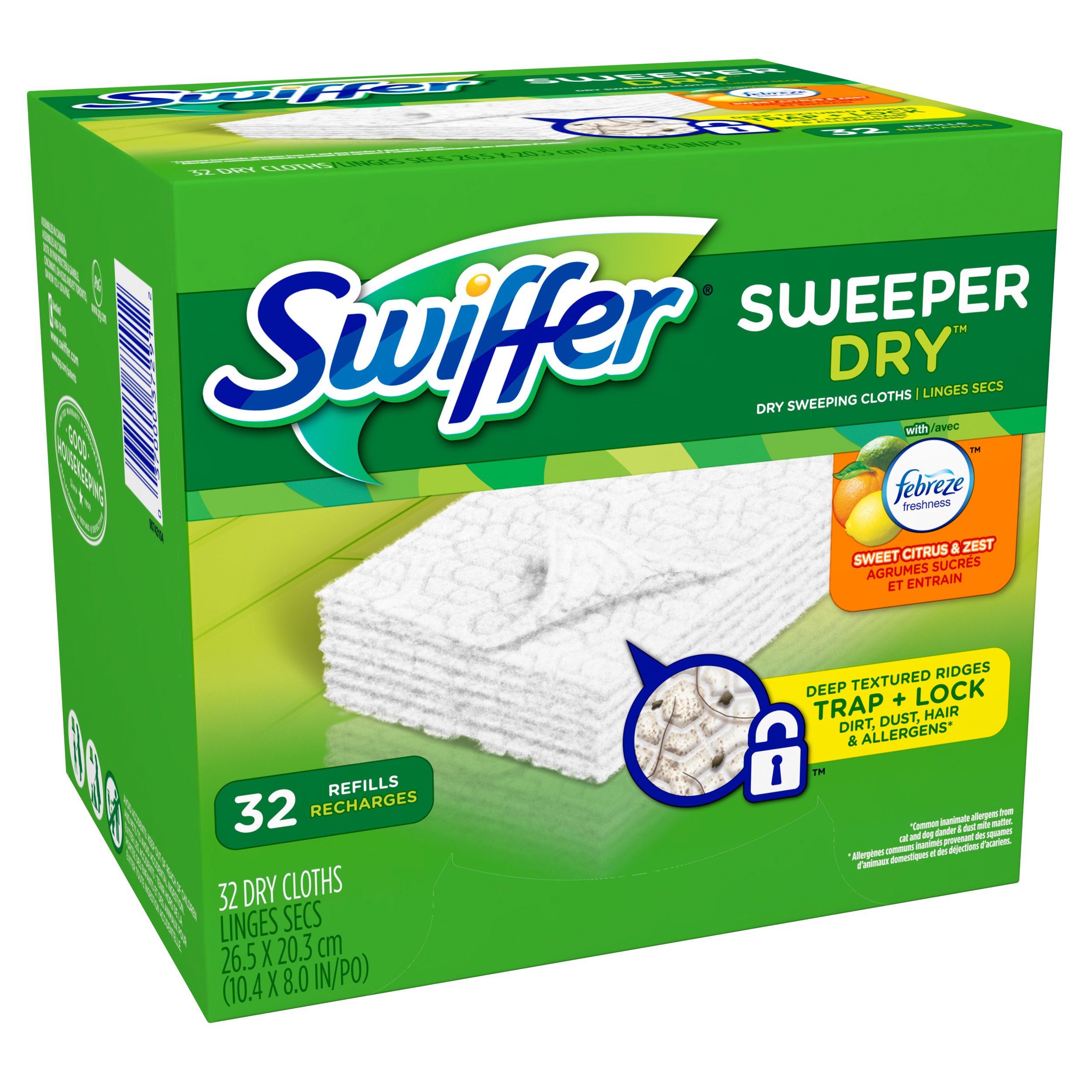 Swiffer Sweeper Dry Febreze Fresh Scent Sweet Citrus and Zest Sweeping  Refills