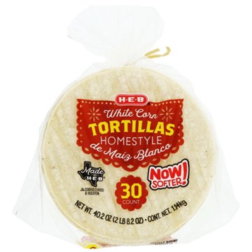 H-E-B Homestyle White Corn Tortillas, 30 ct