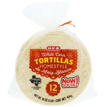 H-E-B Homestyle White Corn Tortillas, 12 ct