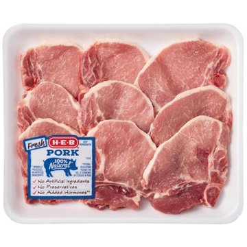 H-E-B Bone-in Center Pork Chops, Thin Cut - Value Pack, Avg. 2.6 lbs