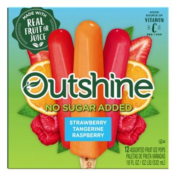 Outshine No Sugar Added Frozen Fruit Pops Variety Pack - Strawberry, Tangerine & Raspberry