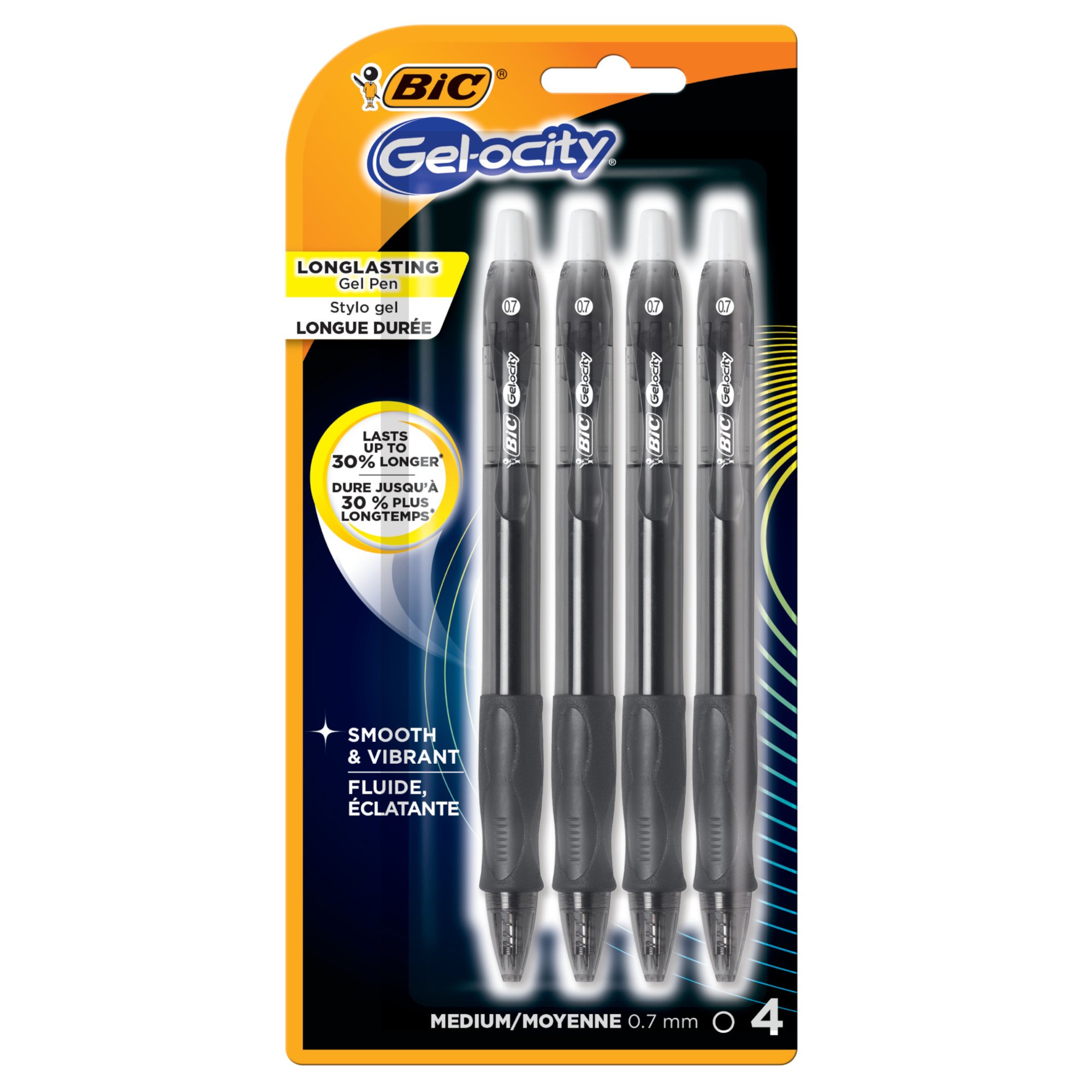 BIC Gel-ocity Retractable 0.7mm Gel Pens - Black Ink