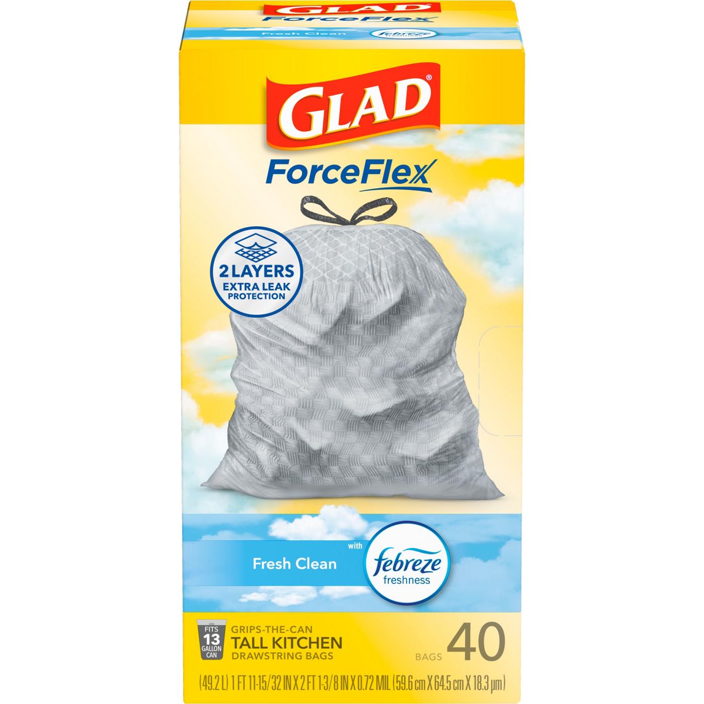 Glad ForceFlex Tall Kitchen Drawstring Trash Bags, 13 Gallon - Fresh Clean Scent with Febreze Freshness; image 12 of 15