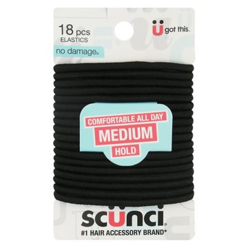 Scunci No Damage Large Black Elastics, 18 ct