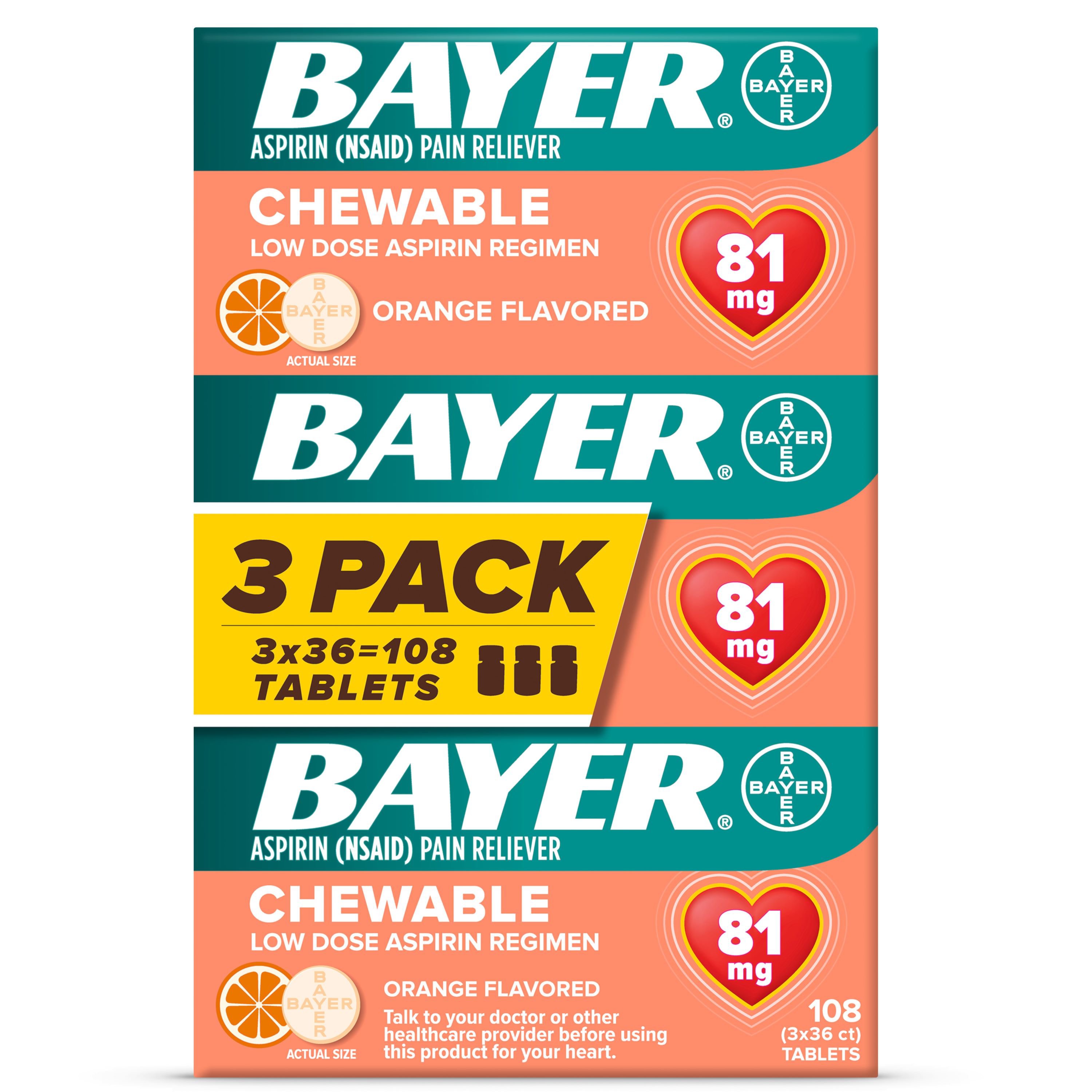 Bayer Aspirin Pain Reliever Orange Flavored Chewable Tablets 3 Pack 81 mg Shop Pain