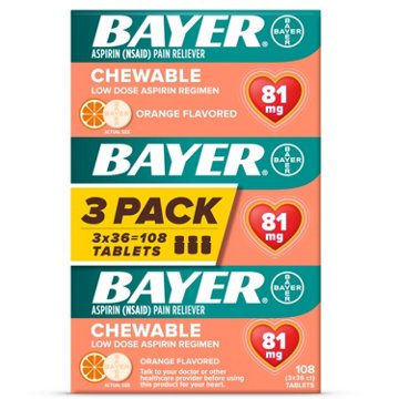 Bayer Aspirin Pain Reliever Orange Flavored Chewable Tablets 3 Pack - 81 mg