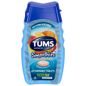 Tums Smoothies Chewable Extra Strength Antacid Tablets for Heartburn Relief, Assorted Fruit