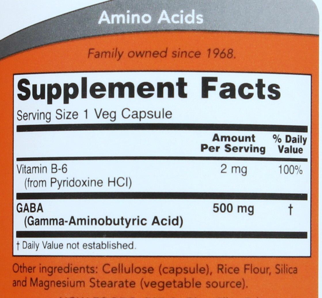NOW Gaba 500 mg Capsules; image 2 of 2