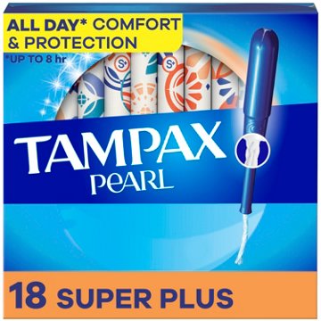 Tampax Pearl Tampons, Super Plus Absorbency, Unscented, 18 ct