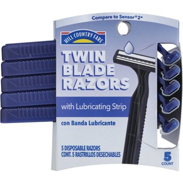 Hill Country Essentials Twin Blade Plus with Lubricating Strip Disposable Razors for Men, 5 ct