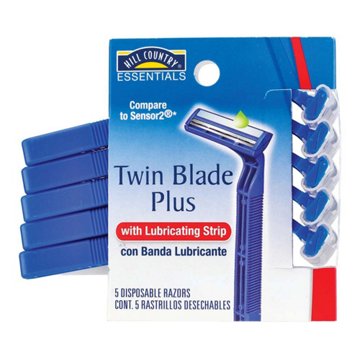 Hill Country Essentials Twin Blade Plus with Lubricating Strip Disposable Razors for Men, 5 ct