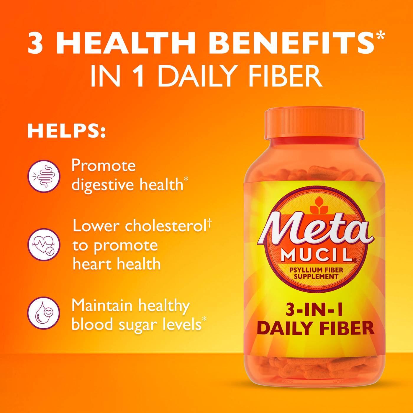 Metamucil Fiber Capsules, 3-in-1 Psyllium Husk Fiber, Daily Fiber Supplement; image 4 of 7