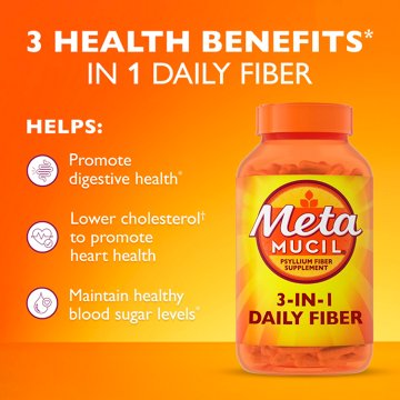 Metamucil Fiber Capsules, 3-in-1 Psyllium Husk Fiber, Daily Fiber Supplement