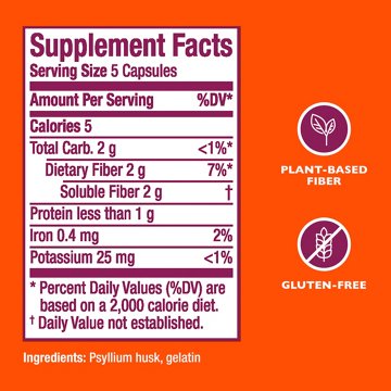 Metamucil Fiber Capsules, 3-in-1 Psyllium Husk Fiber, Daily Fiber Supplement
