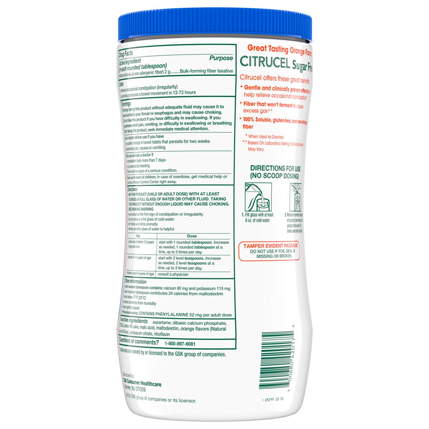 Citrucel Sugar Free Orange Methylcellulose Fiber Therapy Powder; image 7 of 8