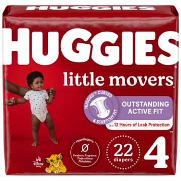 Huggies Little Movers Baby Diapers - Size 4 (22-37 lbs), 22 ct