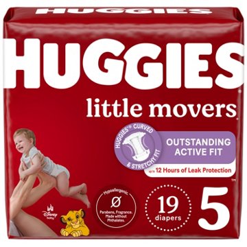 Huggies Little Movers Baby Diapers - Size 5 (27+ lbs), 19 ct