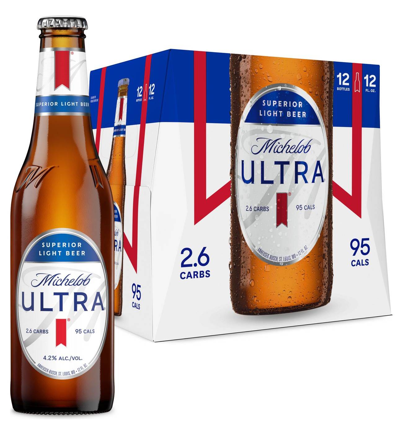 Michelob ULTRA Superior Light Lager Beer Bottles, 12 pack; image 1 of 6