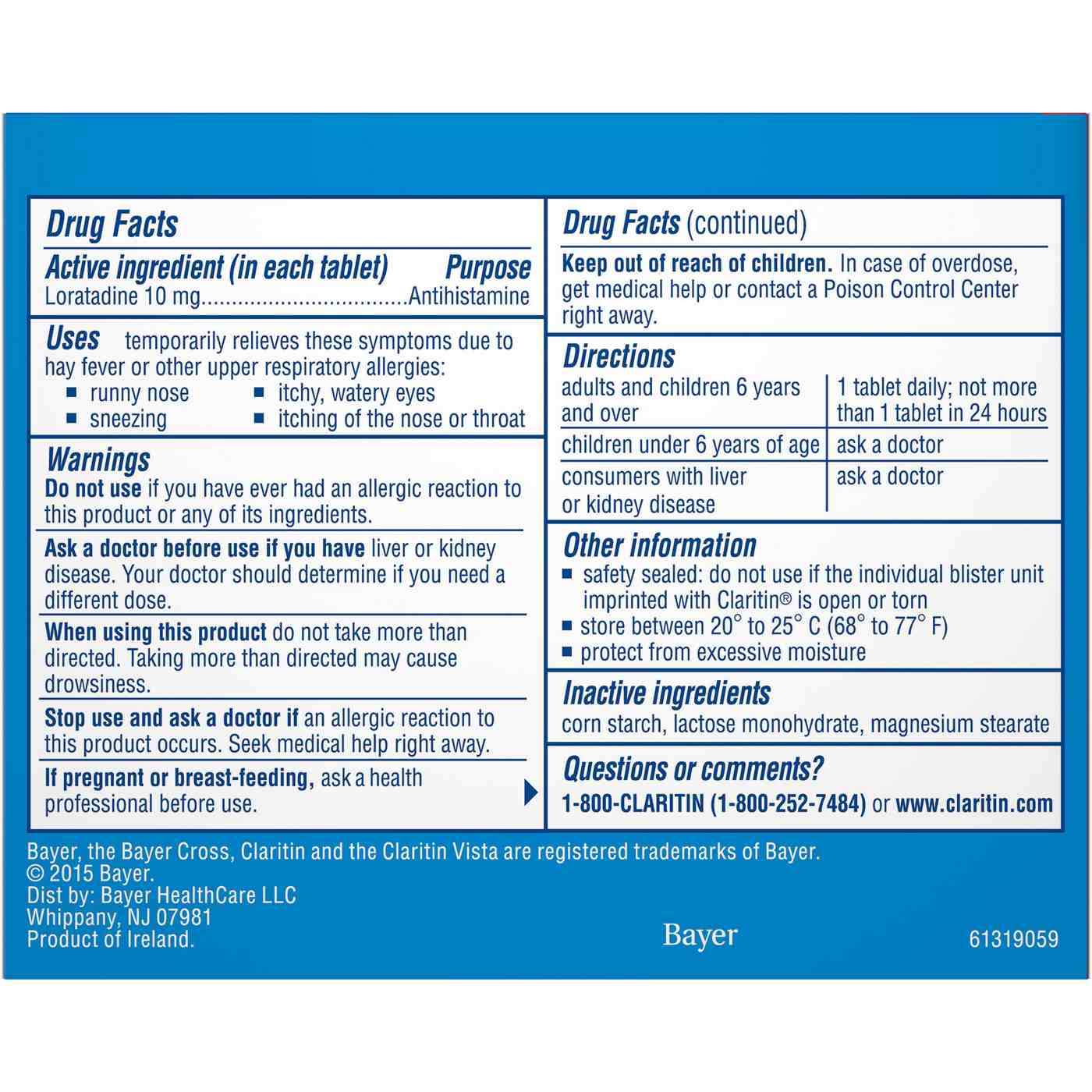 Claritin Non-Drowsy 24 Hour Allergy Relief Tablets; image 2 of 2