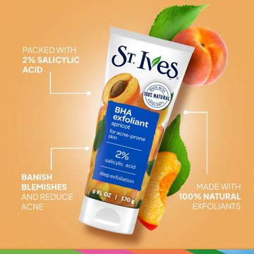 St. Ives BHA Exfoliant Apricot Face Scrub for Acne Prone Skin, 6 oz