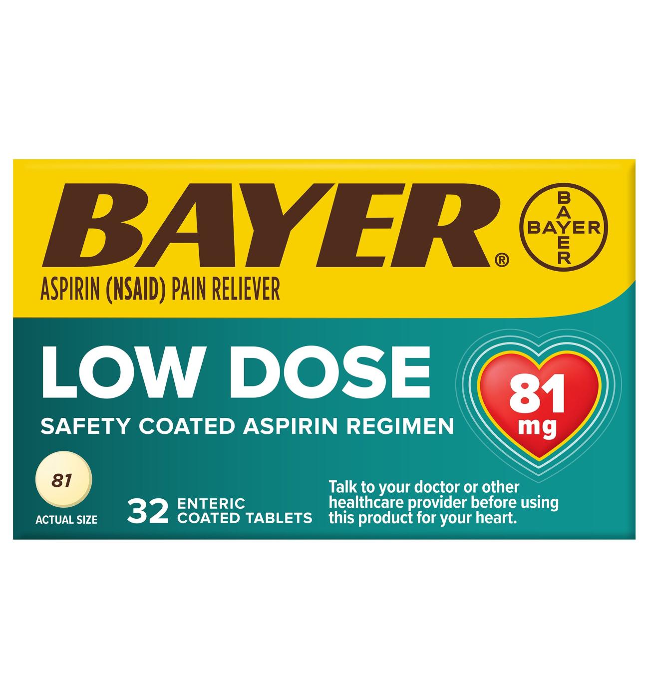 Bayer Aspirin Pain Reliever/Fever Reducer Low Dose 81 mg Enteric Safety  Coated Tablets - Shop Pain Relievers at H-E-B