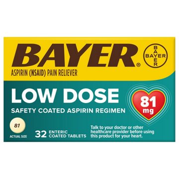 Bayer Aspirin Pain Reliever/Fever Reducer Low Dose 81 mg Enteric Safety Coated Tablets