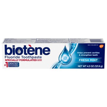 Biotene Fluoride Toothpaste for Dry Mouth Symptoms and Bad Breath, Fresh Mint, 4.3 oz