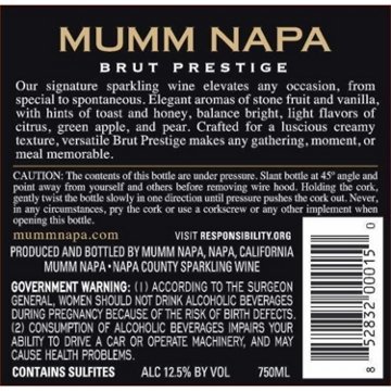 Mumm Napa Sparkling Brut Prestige California Wine, 750 mL
