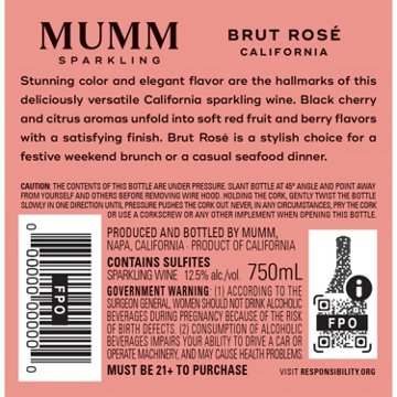 Mumm Napa Sparkling Brut Rose California Wine, 750 mL