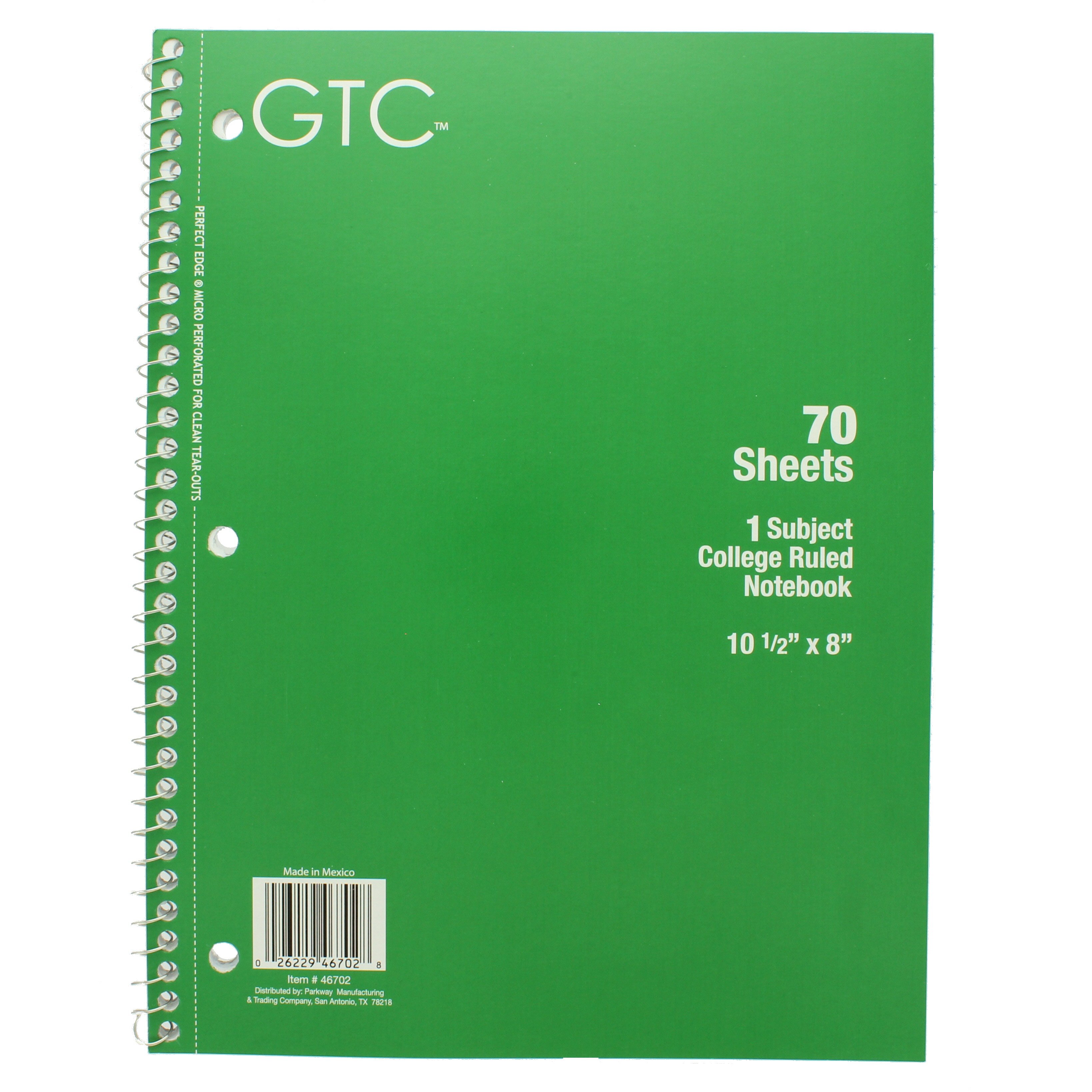 GTC 1 Subject College Ruled Spiral Notebook, Assorted