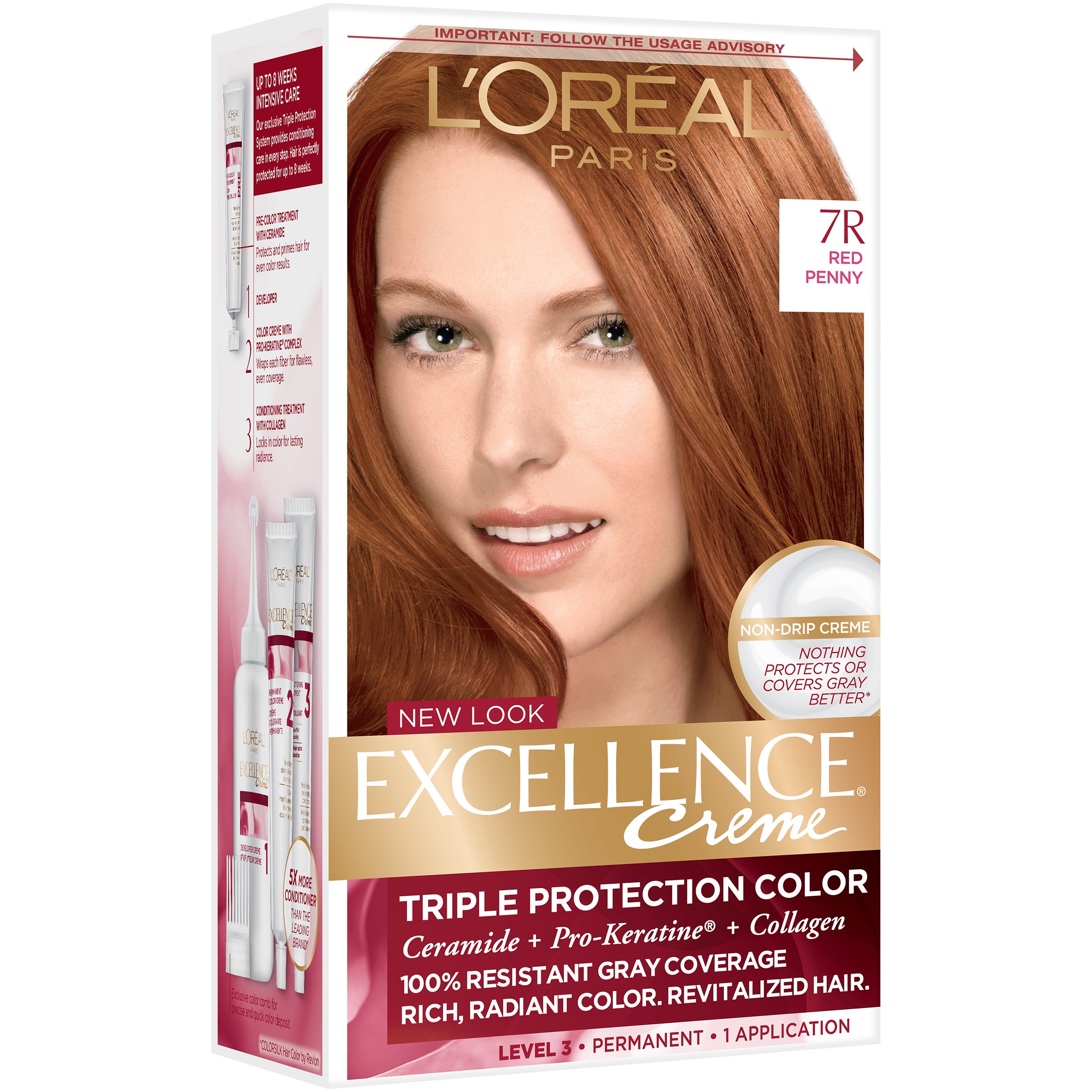 L'Oreal Paris Excellence Créme Permanent Hair Color, 7R Red Penny ...