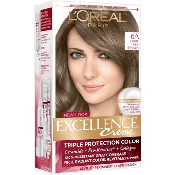 L'Oréal Paris Excellence Créme Permanent Hair Color, 6A Light Ash Brown, kit