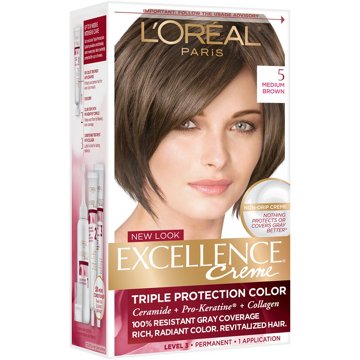 L'Oréal Paris Excellence Créme Permanent Hair Color, 5 Medium Brown, kit